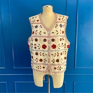 Vintage Talbots Linen Embroidered Bohemian Vest